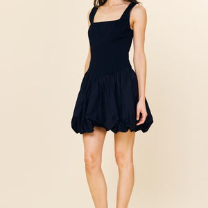 BLACK Bubble Hem Drop Waist Mini Dress