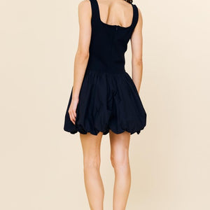 BLACK Bubble Hem Drop Waist Mini Dress