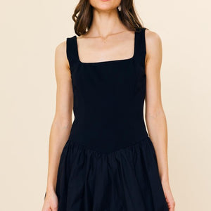 BLACK Bubble Hem Drop Waist Mini Dress