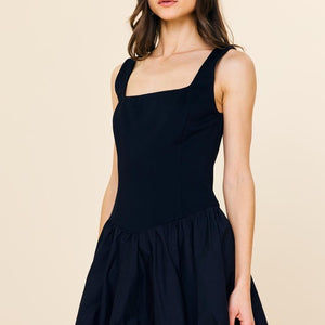 BLACK Bubble Hem Drop Waist Mini Dress