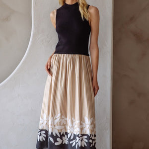 Sleeveless Mix Media Border Print Dress