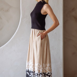 Sleeveless Mix Media Border Print Dress