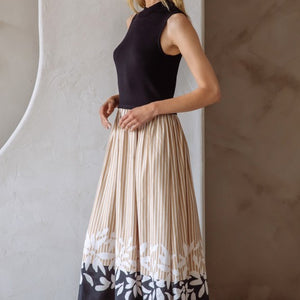 Sleeveless Mix Media Border Print Dress