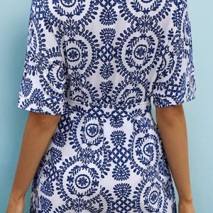 Random Ethnic Print High Waist Half Sleeve Romper