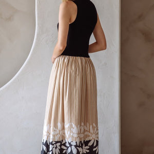 Sleeveless Mix Media Border Print Dress