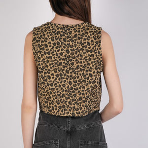 Cheetah Jean Acid Washed Denim Front Tie Vest