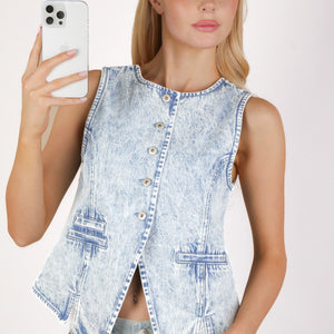 Jean Acid Washed Denim Causal Vest