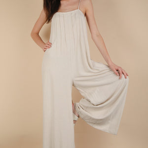 Oat Pleated Solid Woven Sleeveless Jumpsuit