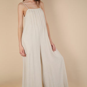 Oat Pleated Solid Woven Sleeveless Jumpsuit