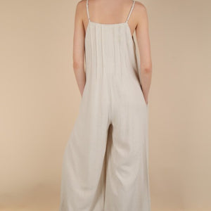 Oat Pleated Solid Woven Sleeveless Jumpsuit