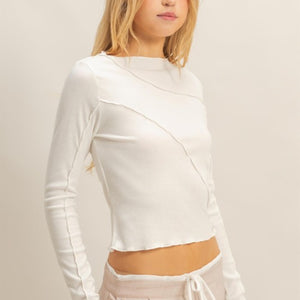 White Chic Asymmetrical Jersey Knit Long-sleeve Top