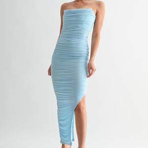 Light blue Whisper Drape Strapless Maxi dress