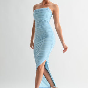 Light blue Whisper Drape Strapless Maxi dress