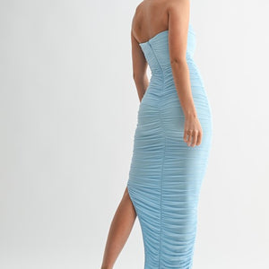 Light blue Whisper Drape Strapless Maxi dress