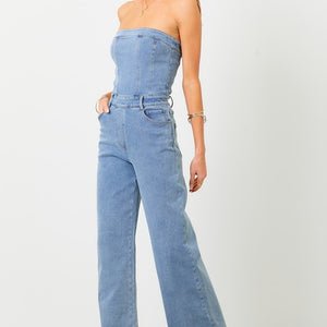 Strapless denim jumpsuit