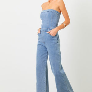 Strapless denim jumpsuit