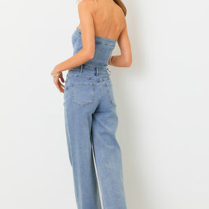 Strapless denim jumpsuit