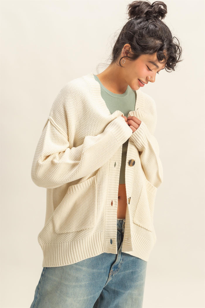 Charm Them All Button-front Oversized Cardigan