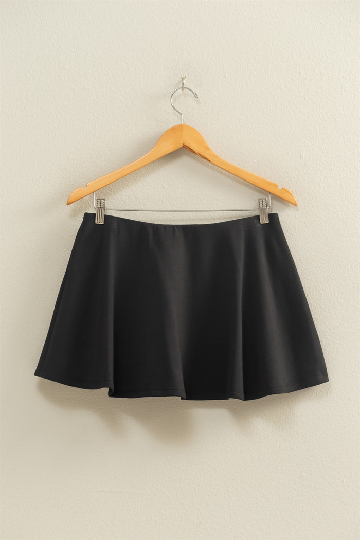 Black Flirty Scuba Mid Waist Skort