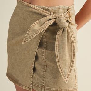 Tan denim Tie Front Mini Skirt