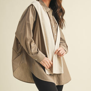 Striped Shrt With Layered Knit Sleeves Top
