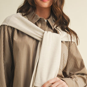 Striped Shrt With Layered Knit Sleeves Top