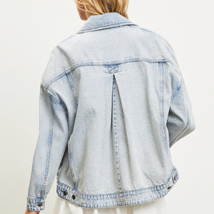 Light wash back pleated denim jacket`