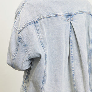 Light wash back pleated denim jacket`