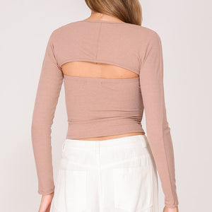 Taupe Set-bolero ribbed knit top