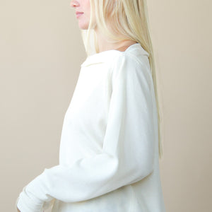 Cream Boat Neck Solid Casual Waffle Top