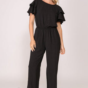 Black Night out ruffle sleeve airlow jumpsuit