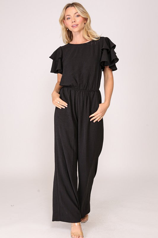 Black Night out ruffle sleeve airlow jumpsuit