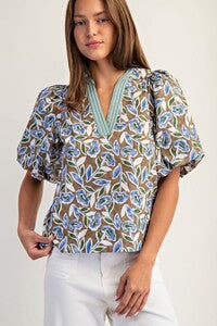 OLIVE BLOOM PUFF SLEEVE BLOUSE