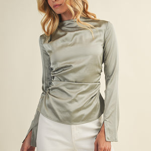 Sage High Neck Ruched Top