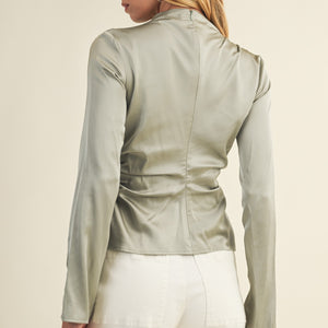 Sage High Neck Ruched Top
