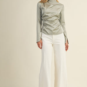 Sage High Neck Ruched Top