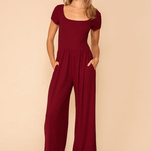 Burgundy square neck wide leg jumpsuit