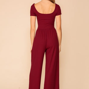 Burgundy square neck wide leg jumpsuit