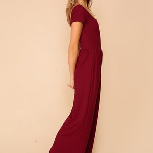 Burgundy square neck wide leg jumpsuit