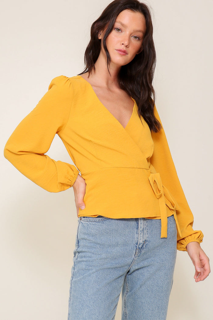 Mustard airflow top with tie