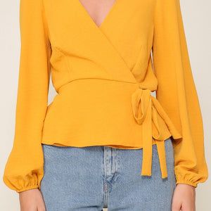 Mustard airflow top with tie