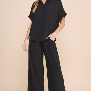 BLACK Airy Drawstring Pants