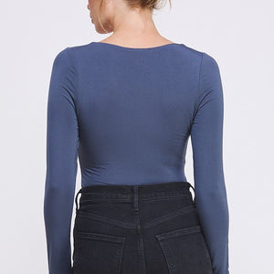 Long Sleeve Square Neck Contour Bodysuit, 3 Colors