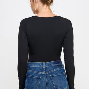 Long Sleeve Square Neck Contour Bodysuit, 3 Colors