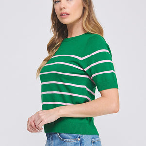 Soft Fine Gauge Short Sleeve Preppy Striped Top