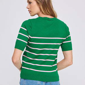 Soft Fine Gauge Short Sleeve Preppy Striped Top