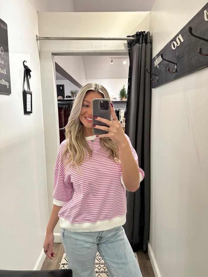 STRIPED CONTRAST TRIM BANDED BOTTOM TOP