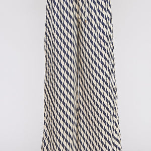 Navy/Ivory Printed Satin Elastic Tie Waist Wide Leg Pant