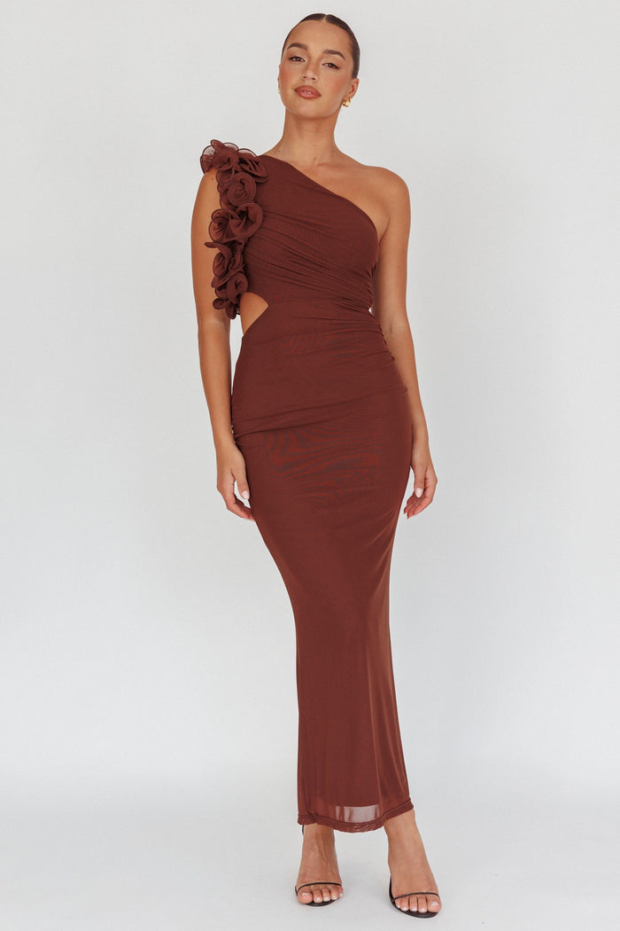 Brown One Shoulder Ruffle Dress