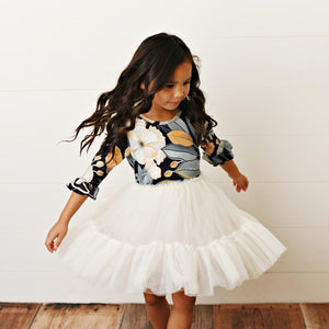 Kids Black & Cream Modern Floral Tulle Dress